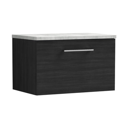 Nuie Arno 600mm Wall Hung 1 Drawer Vanity & Laminate Top Contemporary Charcoal Black MFC Textured Woodgrain 381x605x390mm - ARN622LBG - JJ Building Materials
