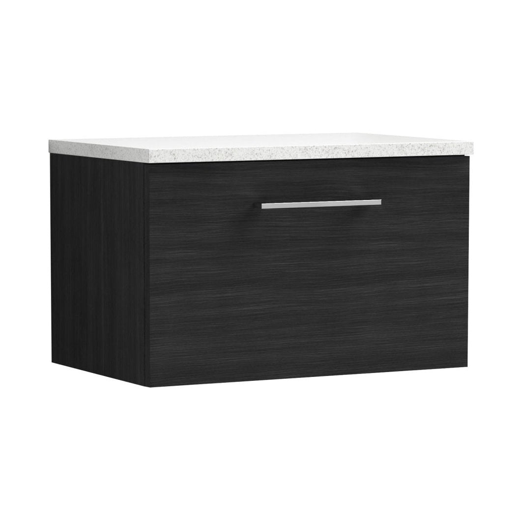 Nuie Arno 600mm Wall Hung 1 Drawer Vanity & Laminate Top Contemporary Charcoal Black MFC Textured Woodgrain 381x605x390mm - ARN622LSW - JJ Building Materials