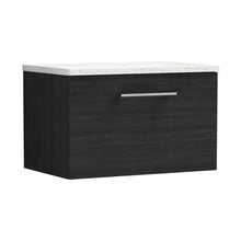 Nuie Arno 600mm Wall Hung 1 Drawer Vanity & Laminate Top Contemporary Charcoal Black MFC Textured Woodgrain 381x605x390mm - ARN622LSW - JJ Building Materials