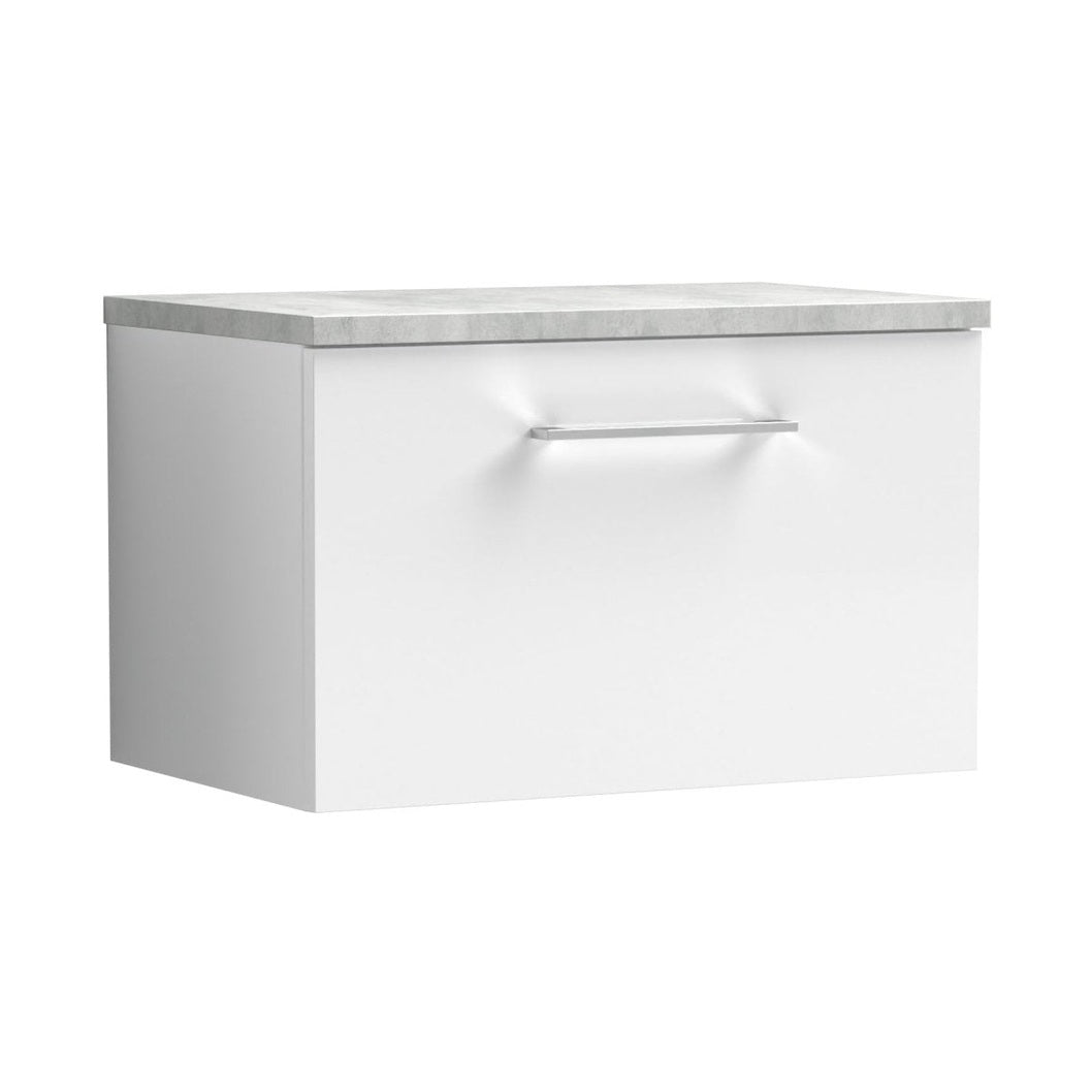 Nuie Arno 600mm Wall Hung 1 Drawer Vanity & Laminate Top Contemporary Gloss White MFC Painted Gloss 381x605x390mm - ARN122LBG - JJ Building Materials
