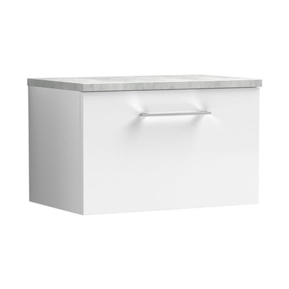 Nuie Arno 600mm Wall Hung 1 Drawer Vanity & Laminate Top Contemporary Gloss White MFC Painted Gloss 381x605x390mm - ARN122LBG - JJ Building Materials