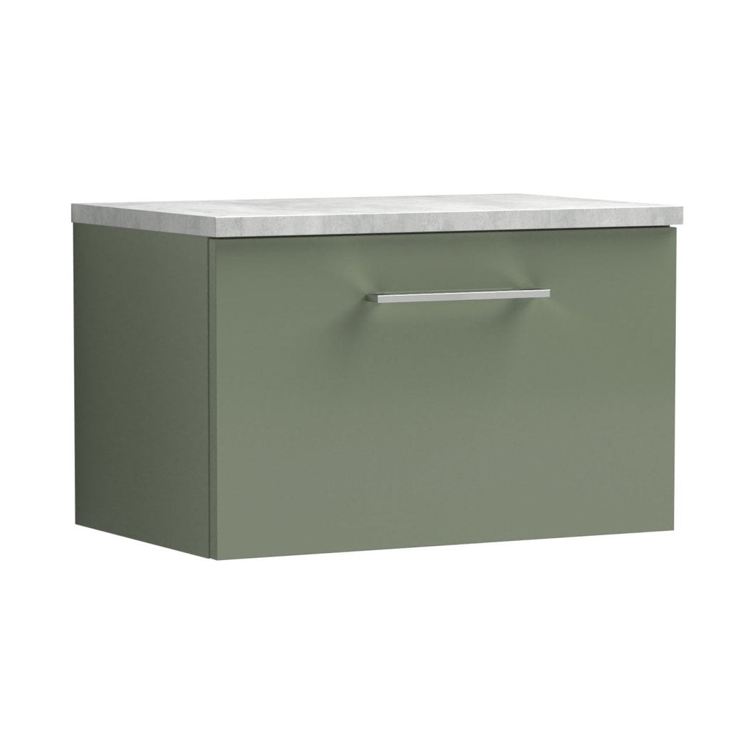 Nuie Arno 600mm Wall Hung 1 Drawer Vanity & Laminate Top Contemporary Satin Green MFC Painted Matt 381x605x390mm - ARN822LBG - JJ Building Materials