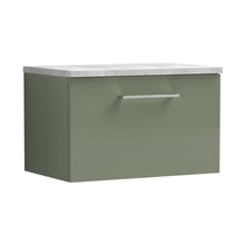 Nuie Arno 600mm Wall Hung 1 Drawer Vanity & Laminate Top Contemporary Satin Green MFC Painted Matt 381x605x390mm - ARN822LBG - JJ Building Materials