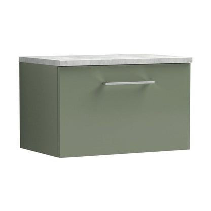 Nuie Arno 600mm Wall Hung 1 Drawer Vanity & Laminate Top Contemporary Satin Green MFC Painted Matt 381x605x390mm - ARN822LBG - JJ Building Materials