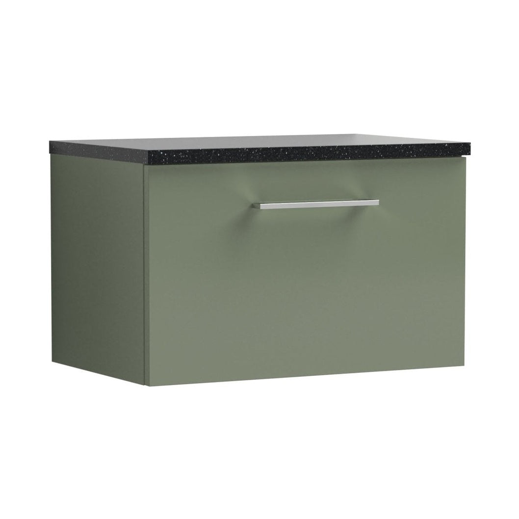 Nuie Arno 600mm Wall Hung 1 Drawer Vanity & Laminate Top Contemporary Satin Green MFC Painted Matt 381x605x390mm - ARN822LSB - JJ Building Materials