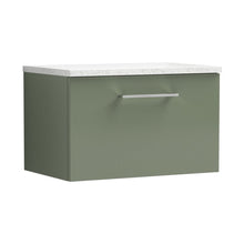 Nuie Arno 600mm Wall Hung 1 Drawer Vanity & Laminate Top Contemporary Satin Green MFC Painted Matt 381x605x390mm - ARN822LSW - JJ Building Materials