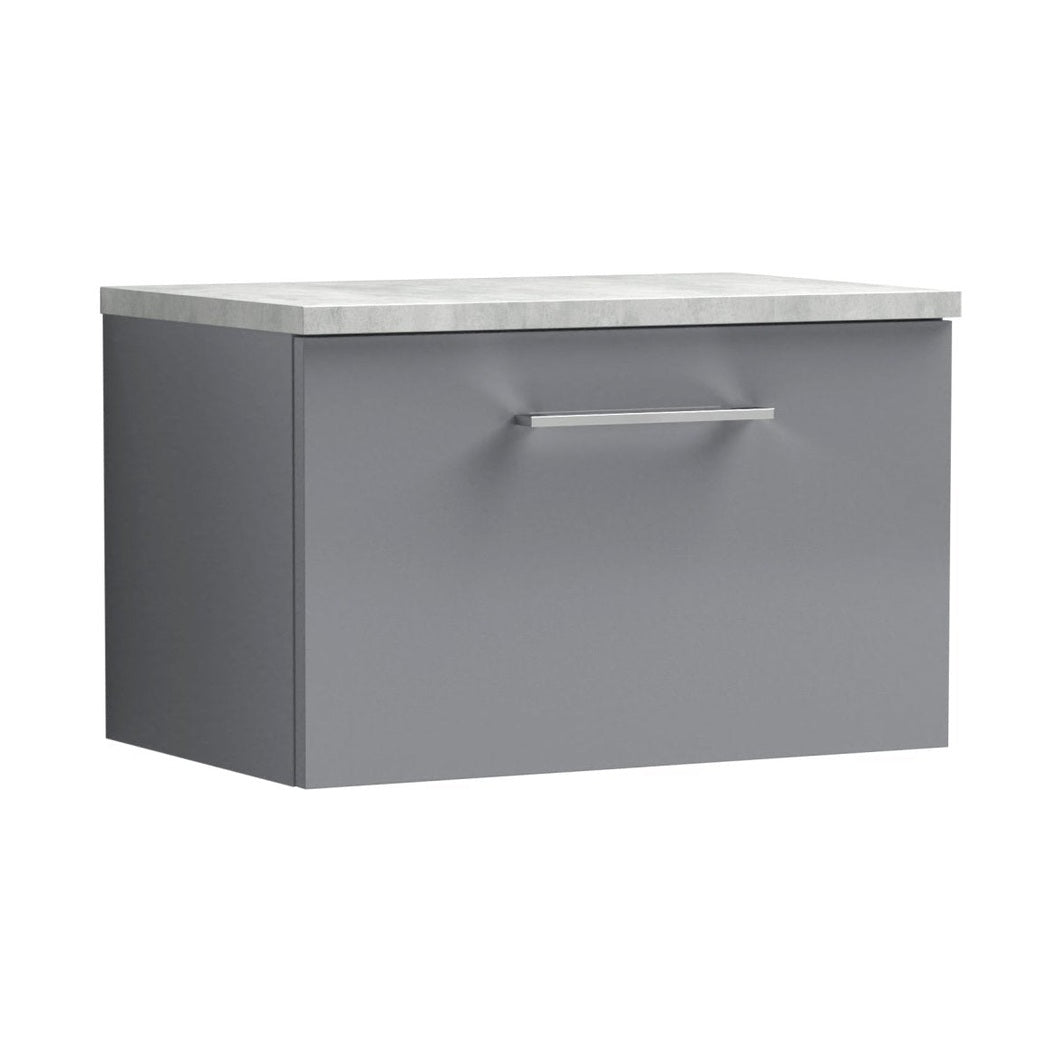 Nuie Arno 600mm Wall Hung 1 Drawer Vanity & Laminate Top Contemporary Satin Grey MFC Painted Matt 381x605x390mm - ARN2222LBG - JJ Building Materials