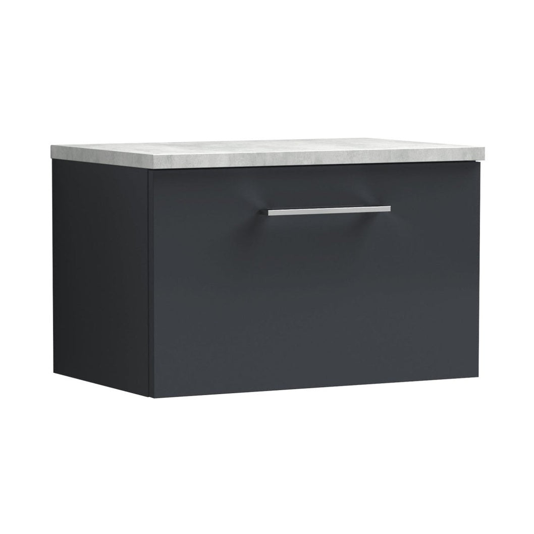 Nuie Arno 600mm Wall Hung 1 Drawer Vanity & Laminate Top Contemporary Soft Black MFC Painted Matt 381x605x390mm - ARN1422LBG - JJ Building Materials