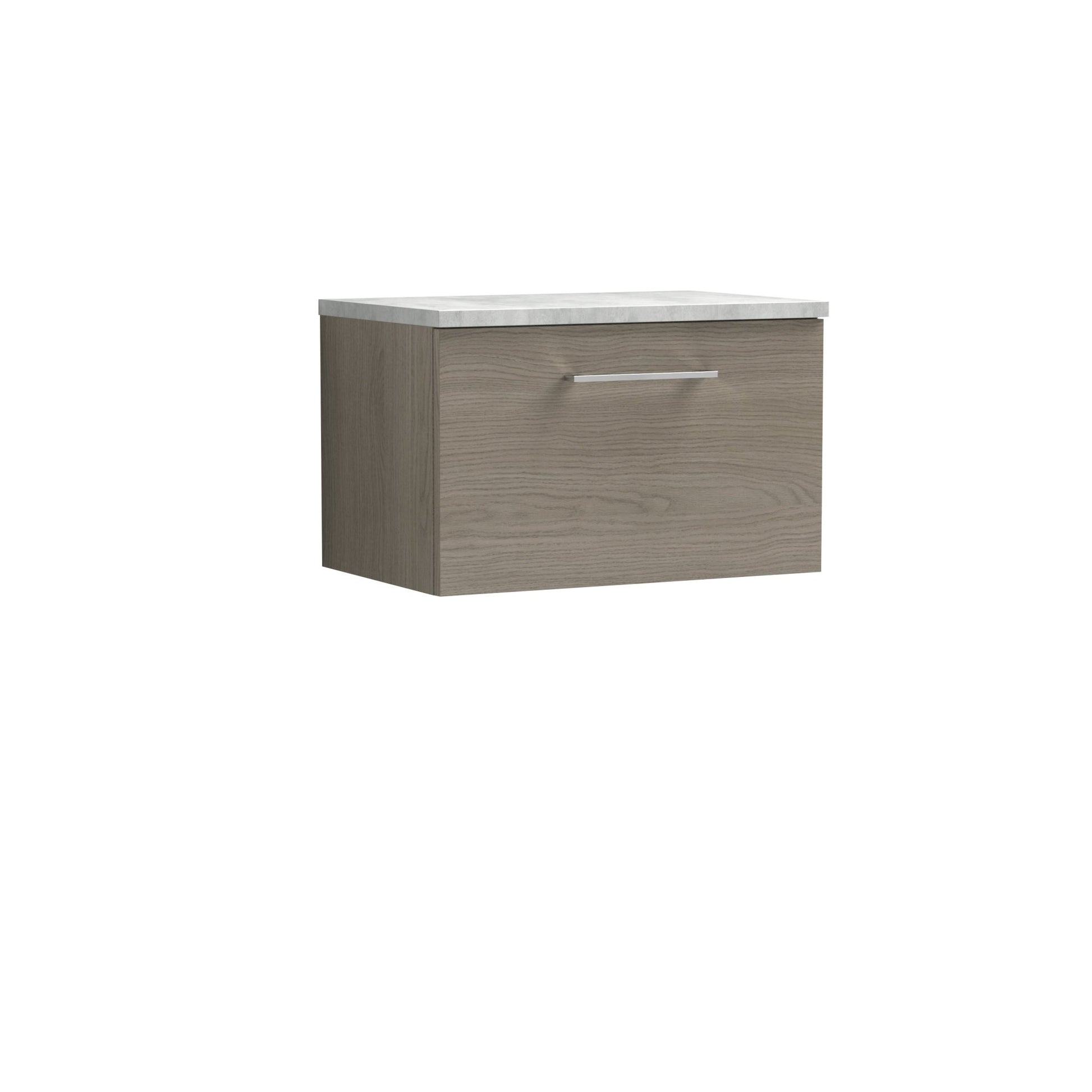 Nuie Arno 600mm Wall Hung 1 Drawer Vanity & Laminate Top Contemporary Solace Oak MFC Textured Woodgrain 381x605x390mm - ARN2522LBG - JJ Building Materials