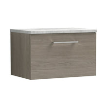 Nuie Arno 600mm Wall Hung 1 Drawer Vanity & Laminate Top Contemporary Solace Oak MFC Textured Woodgrain 381x605x390mm - ARN2522LBG - JJ Building Materials
