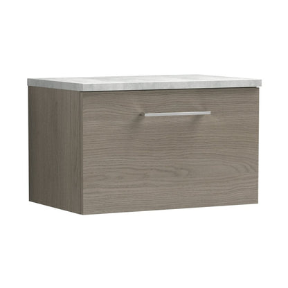 Nuie Arno 600mm Wall Hung 1 Drawer Vanity & Laminate Top Contemporary Solace Oak MFC Textured Woodgrain 381x605x390mm - ARN2522LBG - JJ Building Materials