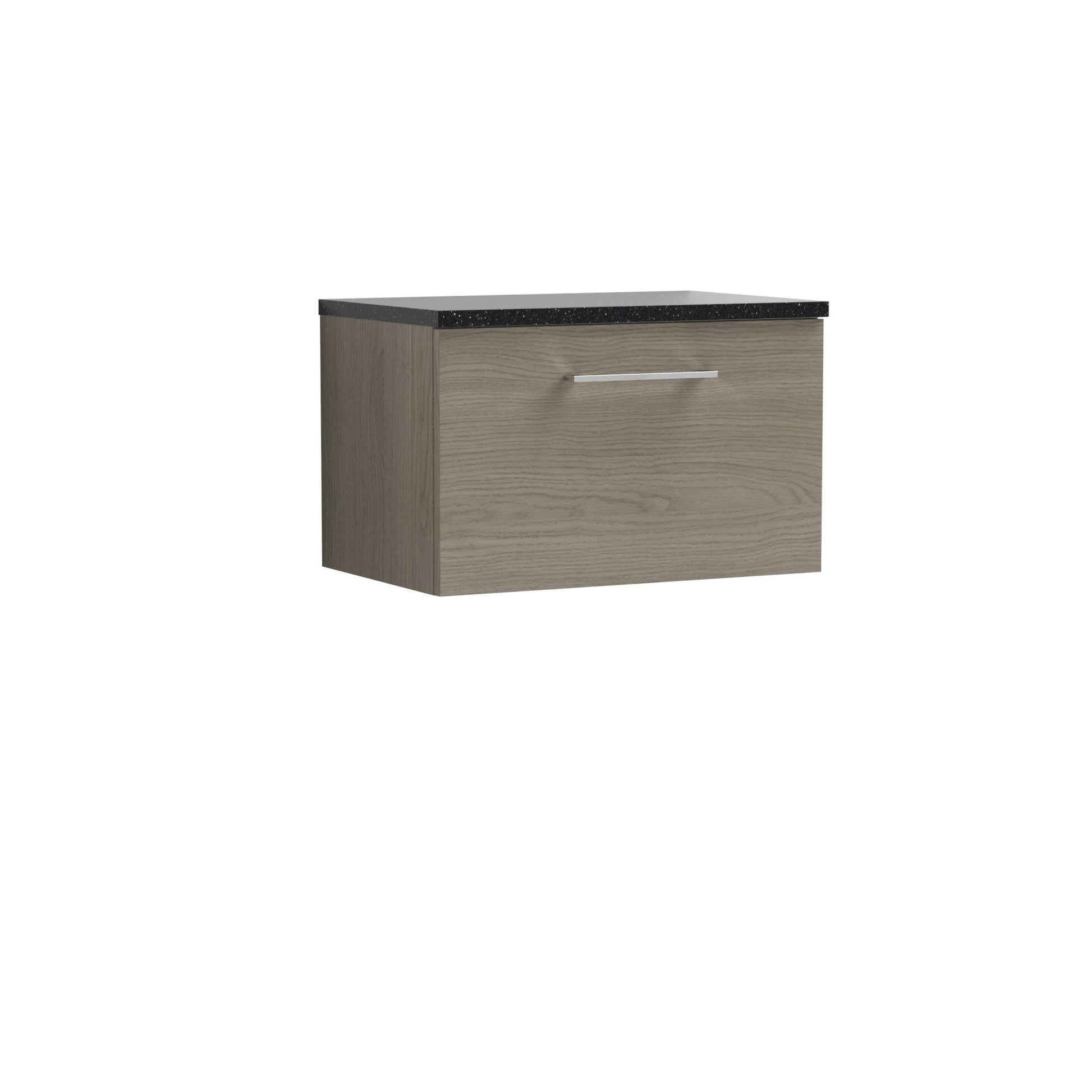 Nuie Arno 600mm Wall Hung 1 Drawer Vanity & Laminate Top Contemporary Solace Oak MFC Textured Woodgrain 381x605x390mm - ARN2522LSB - JJ Building Materials