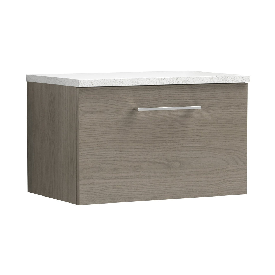 Nuie Arno 600mm Wall Hung 1 Drawer Vanity & Laminate Top Contemporary Solace Oak MFC Textured Woodgrain 381x605x390mm - ARN2522LSW - JJ Building Materials