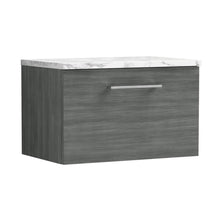 Nuie Arno 600mm Wall Hung 1-drawer Vanity & Laminate Worktop Contemporary Anthracite Woodgrain MFC Textured Woodgrain 381x605x390mm - JJ Building Materials