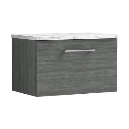 Nuie Arno 600mm Wall Hung 1-drawer Vanity & Laminate Worktop Contemporary Anthracite Woodgrain MFC Textured Woodgrain 381x605x390mm - JJ Building Materials