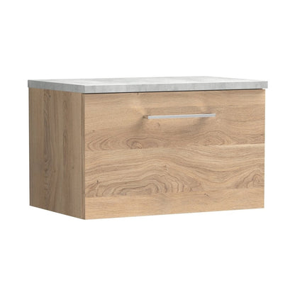 Nuie Arno 600mm Wall Hung 1-drawer Vanity & Laminate Worktop Contemporary Bleached Oak MFC Textured Woodgrain 381x605x390mm - ARN3022LBG - JJ Building Materials