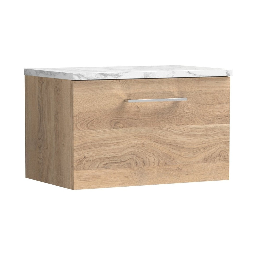 Nuie Arno 600mm Wall Hung 1-drawer Vanity & Laminate Worktop Contemporary Bleached Oak MFC Textured Woodgrain 381x605x390mm - ARN3022LCM - JJ Building Materials