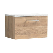 Nuie Arno 600mm Wall Hung 1-drawer Vanity & Laminate Worktop Contemporary Bleached Oak MFC Textured Woodgrain 381x605x390mm - ARN3022LSW - JJ Building Materials