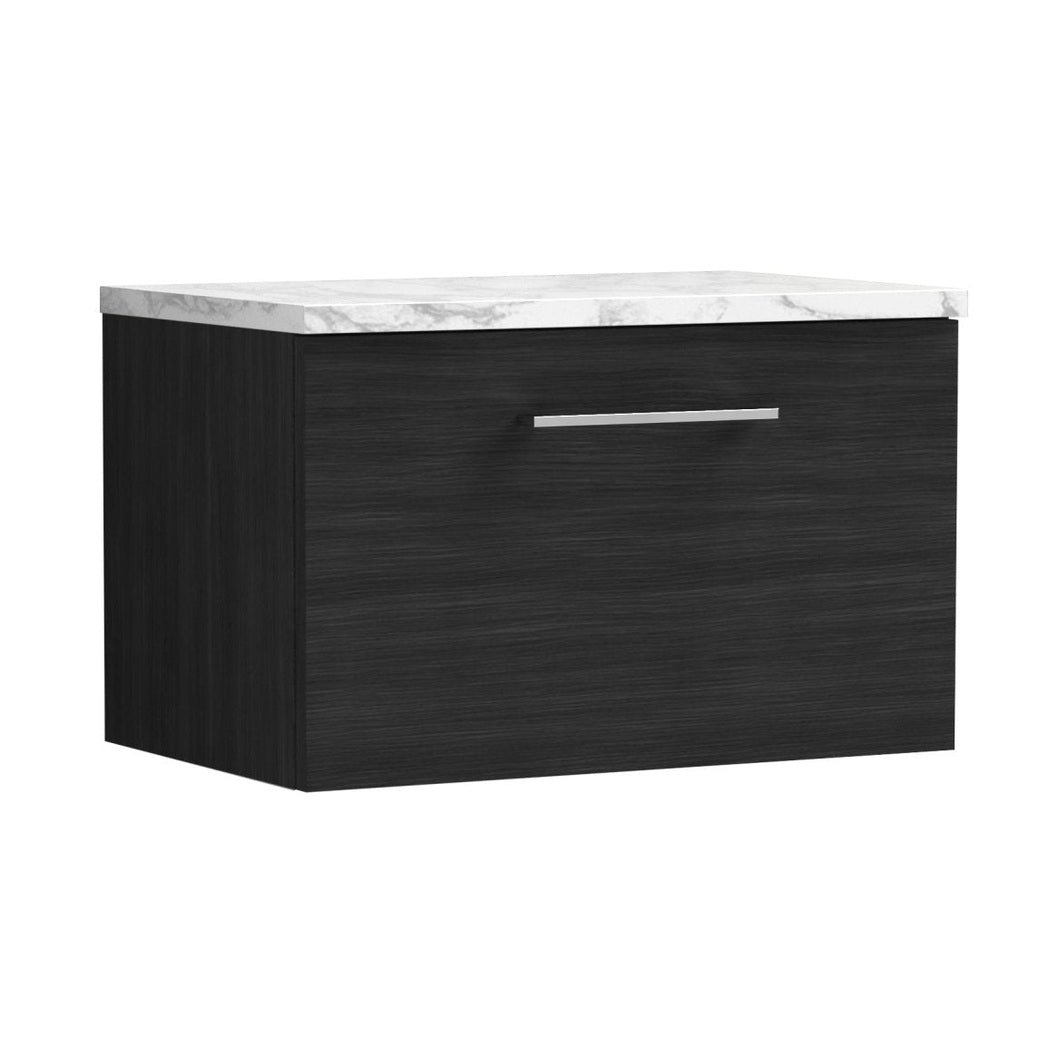 Nuie Arno 600mm Wall Hung 1-drawer Vanity & Laminate Worktop Contemporary Charcoal Black MFC Textured Woodgrain 381x605x390mm - JJ Building Materials