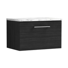 Nuie Arno 600mm Wall Hung 1-drawer Vanity & Laminate Worktop Contemporary Charcoal Black MFC Textured Woodgrain 381x605x390mm - JJ Building Materials