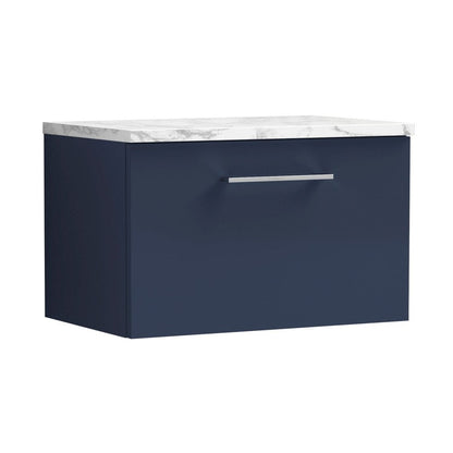 Nuie Arno 600mm Wall Hung 1-drawer Vanity & Laminate Worktop Contemporary Midnight Blue MFC Painted Matt 381x605x390mm - ARN2922LCM - JJ Building Materials