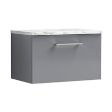 Nuie Arno 600mm Wall Hung 1-drawer Vanity & Laminate Worktop Contemporary Satin Grey MFC Painted Matt 381x605x390mm - JJ Building Materials