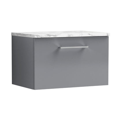 Nuie Arno 600mm Wall Hung 1-drawer Vanity & Laminate Worktop Contemporary Satin Grey MFC Painted Matt 381x605x390mm - JJ Building Materials