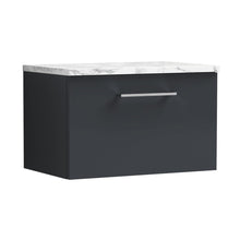 Nuie Arno 600mm Wall Hung 1-drawer Vanity & Laminate Worktop Contemporary Soft Black MFC Painted Matt 381x605x390mm - JJ Building Materials
