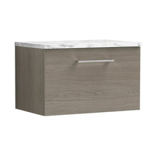 Nuie Arno 600mm Wall Hung 1-drawer Vanity & Laminate Worktop Contemporary Solace Oak MFC Textured Woodgrain 381x605x390mm - JJ Building Materials