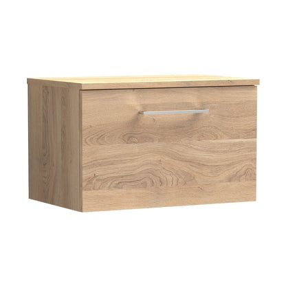 Nuie Arno 600mm Wall Hung 1-drawer Vanity & Worktop Contemporary Bleached Oak MFC Textured Woodgrain 377x605x390mm - JJ Building Materials