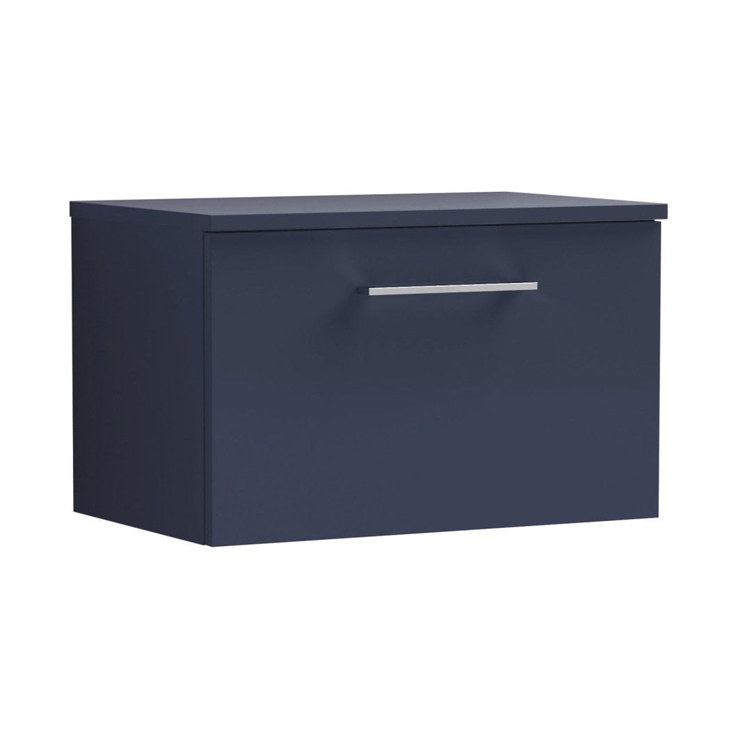 Nuie Arno 600mm Wall Hung 1-drawer Vanity & Worktop Contemporary Midnight Blue MFC Painted Matt 377x605x390mm - JJ Building Materials