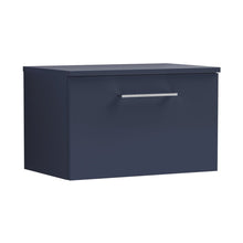 Nuie Arno 600mm Wall Hung 1-drawer Vanity & Worktop Contemporary Midnight Blue MFC Painted Matt 377x605x390mm - JJ Building Materials