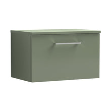 Nuie Arno 600mm Wall Hung 1 Drawer Vanity & Worktop Contemporary Satin Green MFC Painted Matt 377x605x390mm - JJ Building Materials