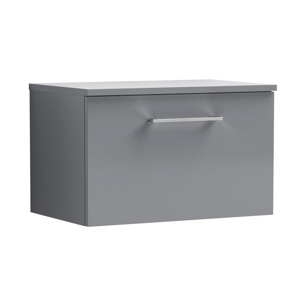 Nuie Arno 600mm Wall Hung 1 Drawer Vanity & Worktop Contemporary Satin Grey MFC Painted Matt 377x605x390mm - JJ Building Materials