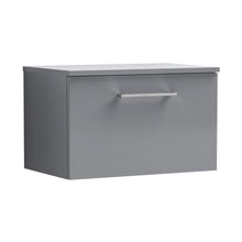 Nuie Arno 600mm Wall Hung 1 Drawer Vanity & Worktop Contemporary Satin Grey MFC Painted Matt 377x605x390mm - JJ Building Materials