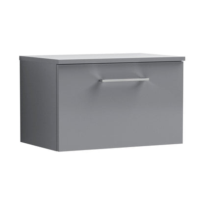 Nuie Arno 600mm Wall Hung 1 Drawer Vanity & Worktop Contemporary Satin Grey MFC Painted Matt 377x605x390mm - JJ Building Materials