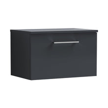 Nuie Arno 600mm Wall Hung 1 Drawer Vanity & Worktop Contemporary Soft Black MFC Painted Matt 377x605x390mm - JJ Building Materials