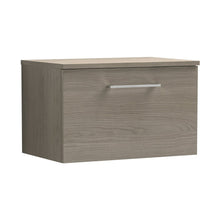 Nuie Arno 600mm Wall Hung 1 Drawer Vanity & Worktop Contemporary Solace Oak MFC Textured Woodgrain 377x605x390mm - JJ Building Materials