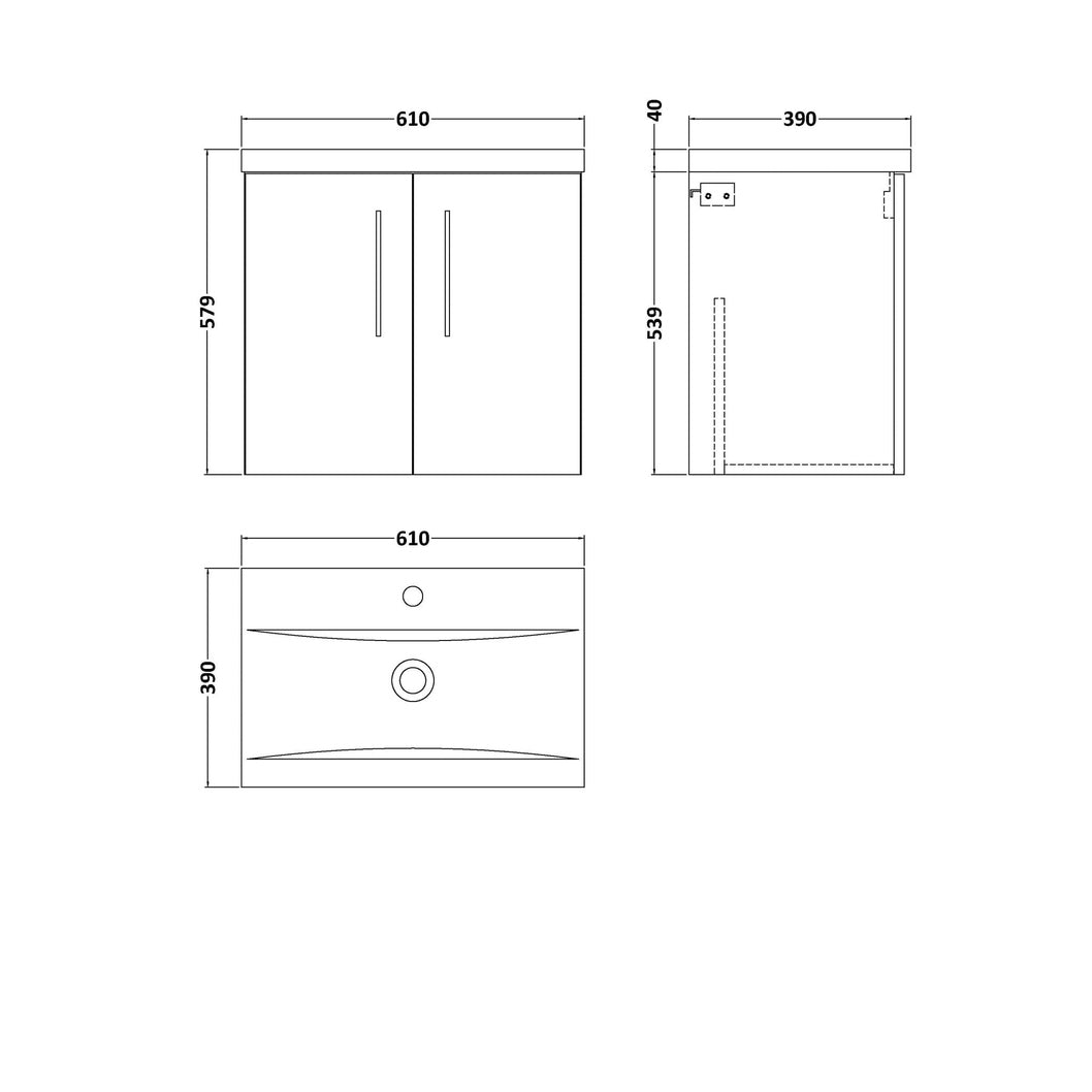 Nuie Arno 600mm Wall Hung 2-door Vanity & Basin 1 Contemporary Midnight Blue 580x610x390mm - JJ Building Materials