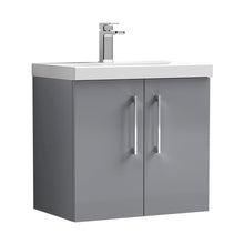 Nuie Arno 600mm Wall Hung 2 Door Vanity & Basin 1 Contemporary Satin Grey MFC Painted Matt 579x610x390mm - JJ Building Materials