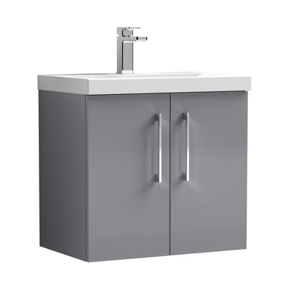 Nuie Arno 600mm Wall Hung 2 Door Vanity & Basin 1 Contemporary Satin Grey MFC Painted Matt 579x610x390mm - JJ Building Materials