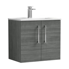 Nuie Arno 600mm Wall Hung 2 Door Vanity & Basin 2 Contemporary Anthracite Woodgrain 557x600x390mm - JJ Building Materials