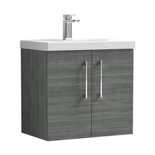 Nuie Arno 600mm Wall Hung 2 Door Vanity & Basin 3 Contemporary Anthracite Woodgrain 589x610x395mm - JJ Building Materials