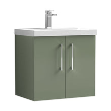 Nuie Arno 600mm Wall Hung 2 Door Vanity & Basin 3 Contemporary Satin Green MFC Painted Matt 589x610x395mm - JJ Building Materials