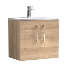 Nuie Arno 600mm Wall Hung 2-door Vanity & Basin 4 Contemporary Bleached Oak MFC Textured Woodgrain 570x610x440mm - JJ Building Materials