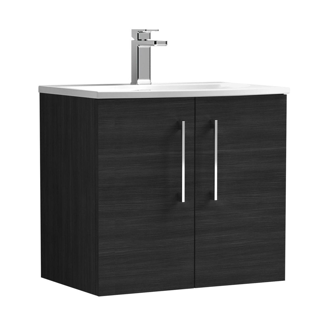 Nuie Arno 600mm Wall Hung 2 Door Vanity & Basin 4 Contemporary Charcoal Black 570x610x440mm - JJ Building Materials