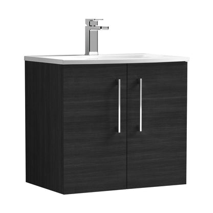 Nuie Arno 600mm Wall Hung 2 Door Vanity & Basin 4 Contemporary Charcoal Black 570x610x440mm - JJ Building Materials