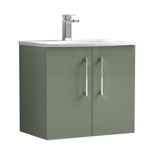 Nuie Arno 600mm Wall Hung 2 Door Vanity & Basin 4 Contemporary Satin Green MFC Painted Matt 570x610x440mm - JJ Building Materials