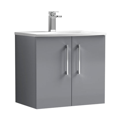 Nuie Arno 600mm Wall Hung 2 Door Vanity & Basin 4 Contemporary Satin Grey MFC Painted Matt 569x610x440mm - JJ Building Materials