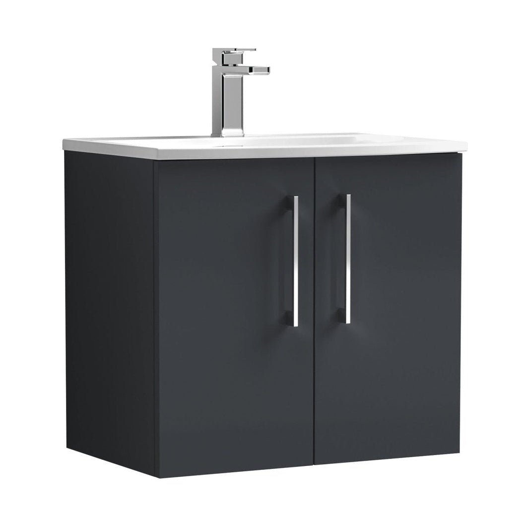 Nuie Arno 600mm Wall Hung 2 Door Vanity & Basin 4 Contemporary Soft Black 569x610x440mm - JJ Building Materials